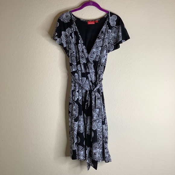 Elle Black and White SS Belted Dress OX - Picture 1 of 5